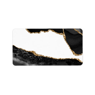 Faux Marbled Agate Black Stylish Stone Luxury Gold Label