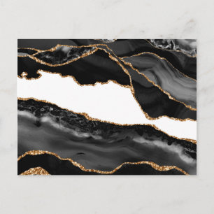 Faux Marbled Agate Black Stylish Stone Luxury Gold Postcard