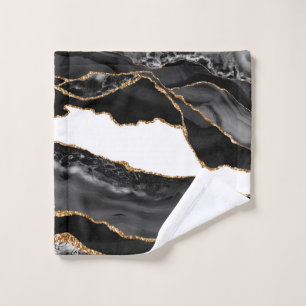 Faux Marbled Agate Black Stylish Stone Luxury Gold Wash Cloth