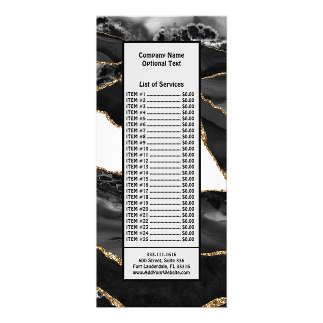 Faux Marbled Agate Black Stylish Stone Luxury Rack Card (Front)