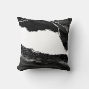 Faux Marbled Agate Black White Trendy Modern Stone Cushion
