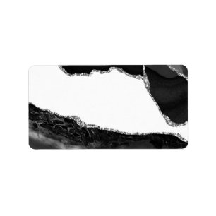 Faux Marbled Agate Black White Trendy Modern Stone Label