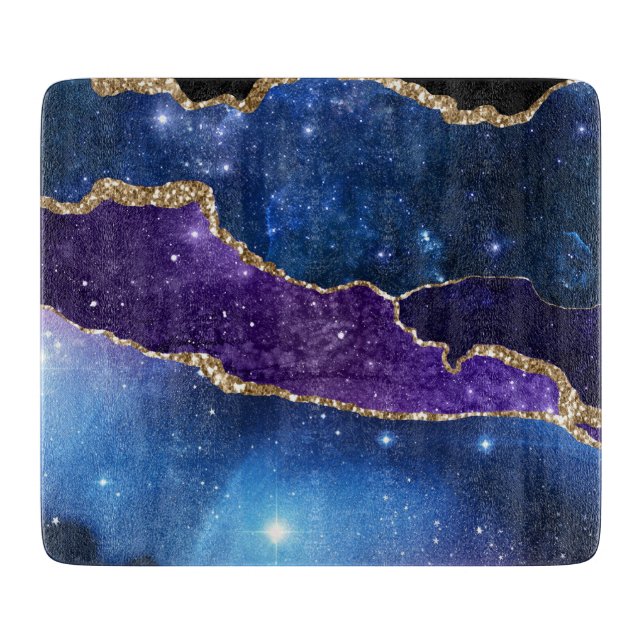Faux Marbled Agate Stone Galaxy Sparkly Shining Cutting Board (Front)