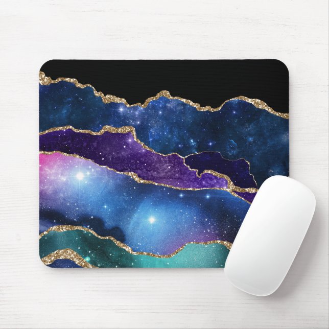 Faux Marbled Agate Stone Galaxy Sparkly Shining Mouse Mat (With Mouse)