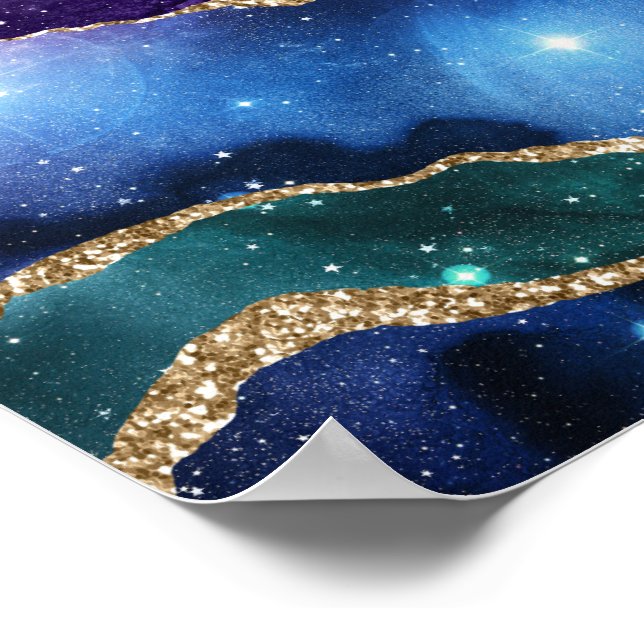 Faux Marbled Agate Stone Galaxy Sparkly Shining Poster (Corner)