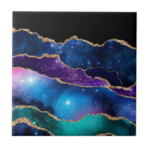 Faux Marbled Agate Stone Galaxy Sparkly Shining Tile