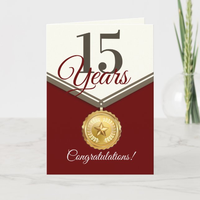 Faux medal universal employee anniversary card (Front)