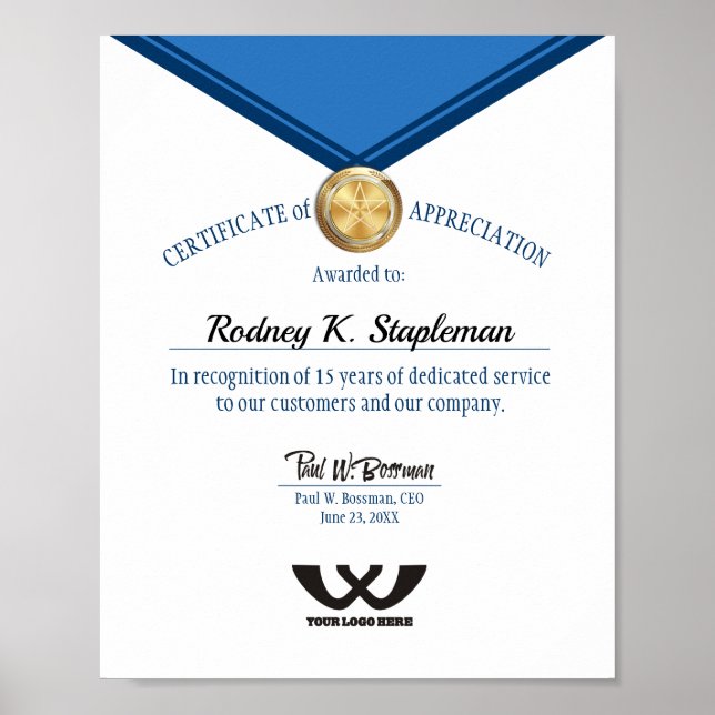 Faux medal universal employee anniversary display poster (Front)