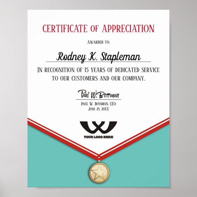 Faux medal universal employee anniversary display poster (Front)