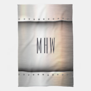 Faux Metal custom monogram kitchen towel