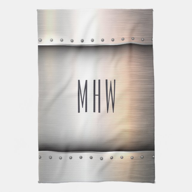 Faux Metal custom monogram kitchen towel (Vertical)