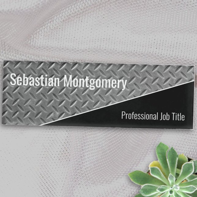 Faux Metal Diamond Plate Diagonal Black Name Tag (Creator Uploaded)