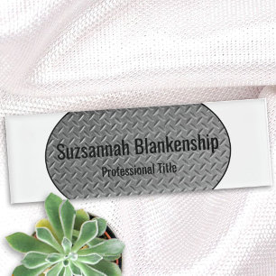 Faux Metal Diamond Plate White Borders Name Tag