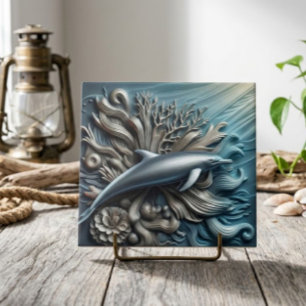 Faux Metal Ocean Reef & Dolphin Decorative Tile