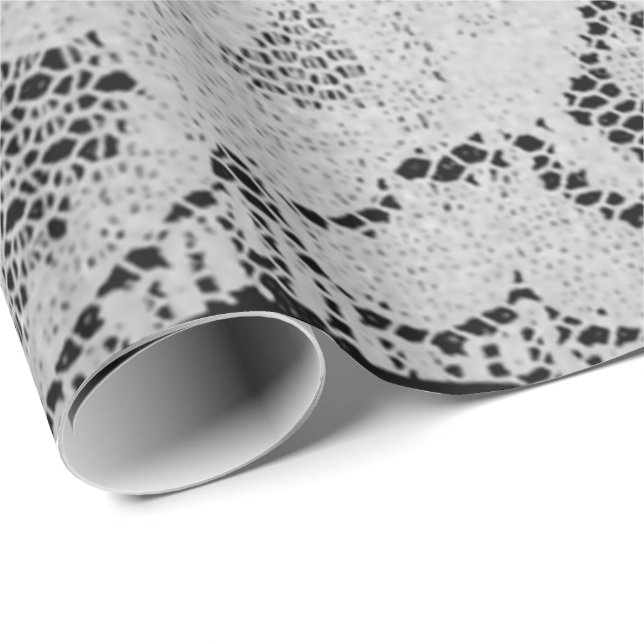 Faux Metallic Black Grey Bridal Floral Lace White Wrapping Paper (Roll Corner)