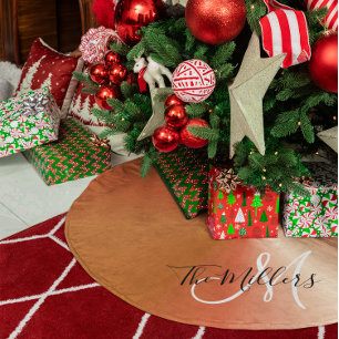 Faux Metallic Copper Gradient Family Monogram Brushed Polyester Tree Skirt