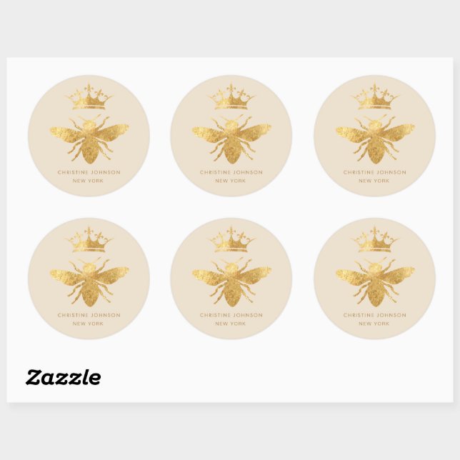 faux metallic effect queen bee classic round sticker (Sheet)