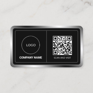 Faux metallic frame with logo and code business card