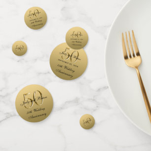 Faux Metallic Gold Black 50th Wedding Anniversary Confetti
