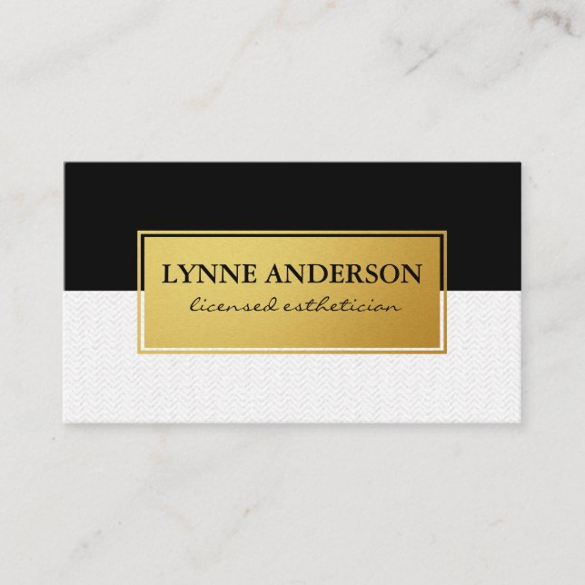 Faux Metallic Gold Black Subtle Wavy Business Card (Front)