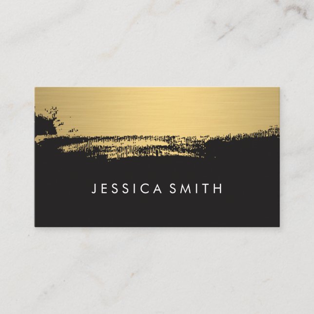 Faux Metallic Gold Brushed Black Business Card (Front)