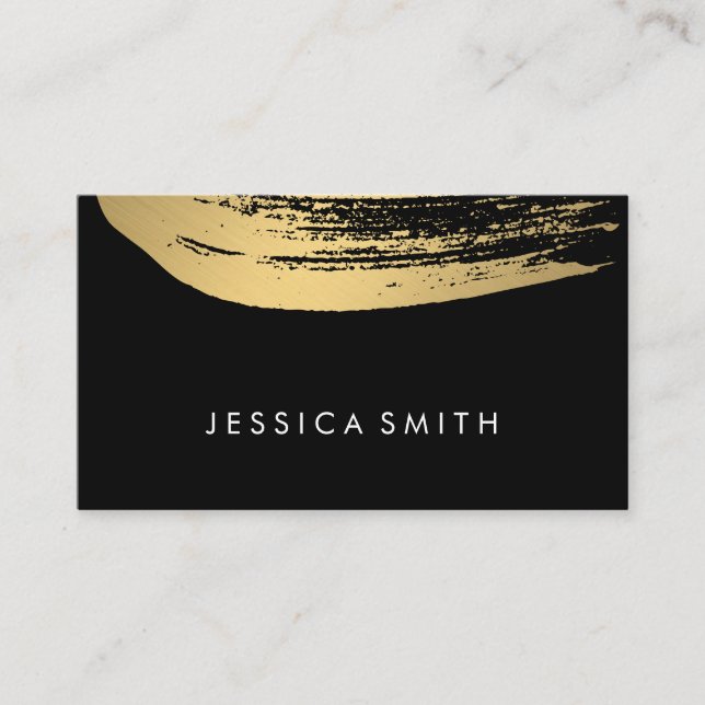 Faux Metallic Gold Brushed (black / white) Business Card (Front)