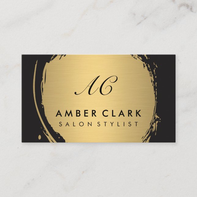 Faux Metallic Gold Brushed Classic Monogram Business Card (Front)
