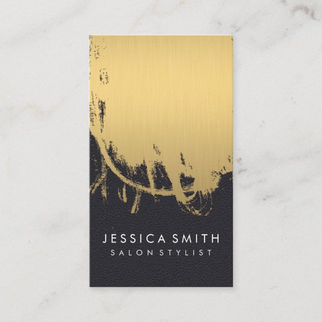 Faux Metallic Gold Brushed Leather Print Business Card (Front)