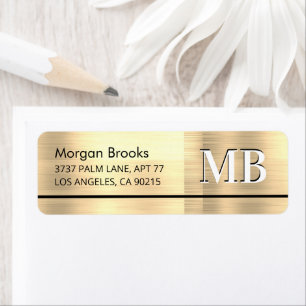 Faux Metallic Gold, Name, Address & Large Monogram