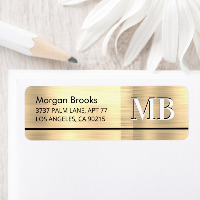 Faux Metallic Gold, Name, Address & Large Monogram (Insitu)