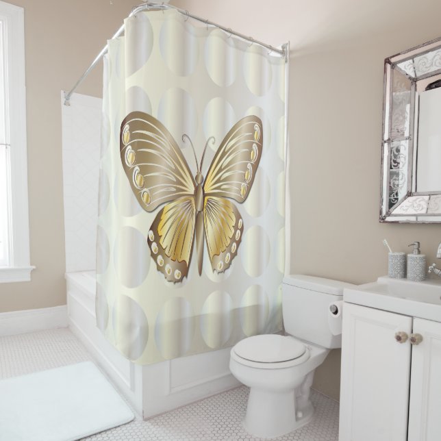 Faux Metallic golden butterfly on glass dots Shower Curtain (In Situ)