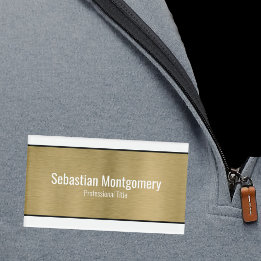 Faux Metallic Professional Brushed Gold Black Text Name Tag