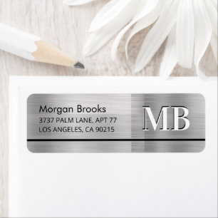 Faux Metallic Silver Name Address & Large Monogram