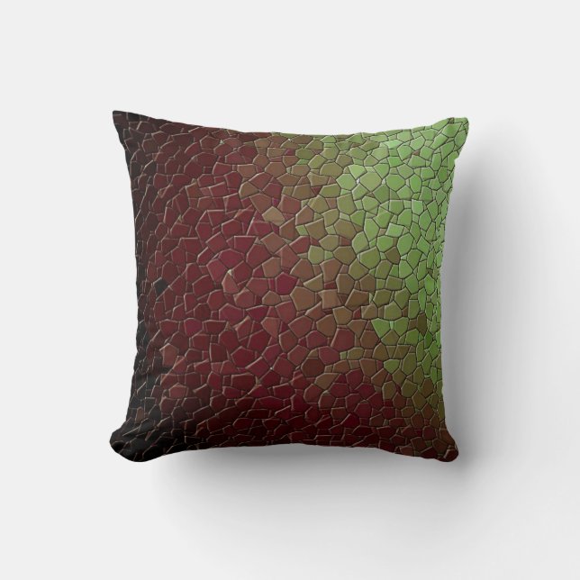 Faux Mosaic Burgandy Green Hue Cushion (Front)