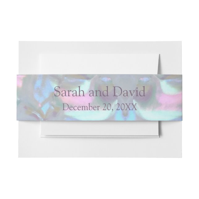 Faux Mother of Pearl invitation Belly Bands Band (Front Example)