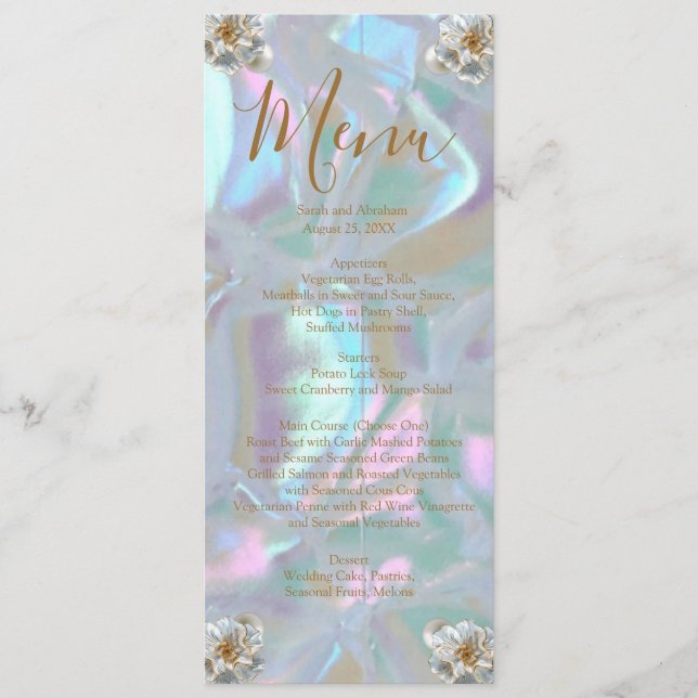 Faux Mother of Pearl Wedding Menu (Front)
