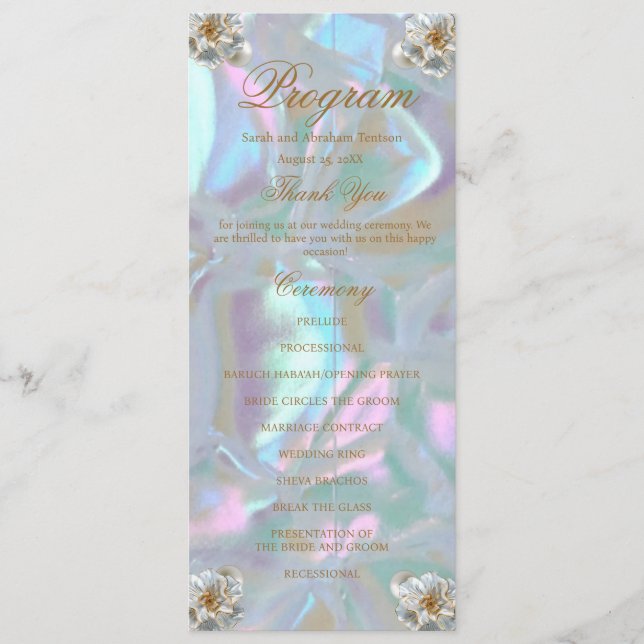 Faux Mother of Pearl Wedding Program Menu (Front)