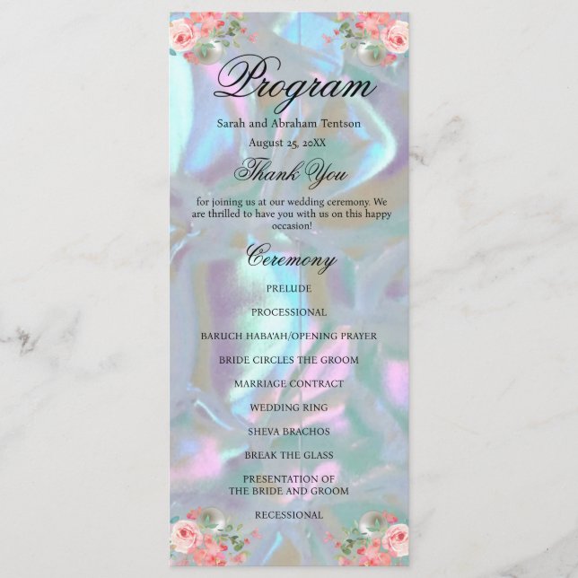 Faux Mother of Pearl Wedding Program Menu (Front)