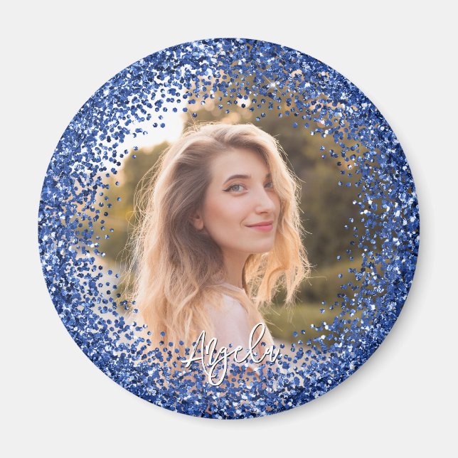 Faux Navy Blue Glitter Photo Magnet (Front)