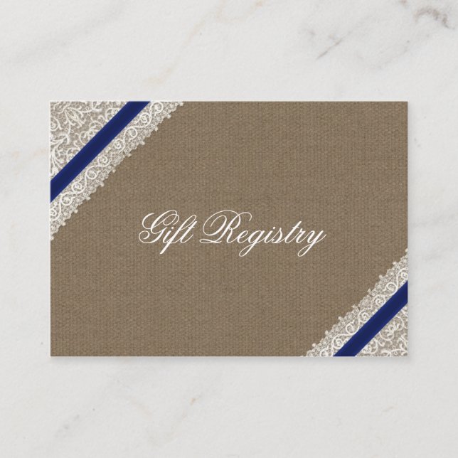 FAUX navy blue lace and burlap Gift registry Enclosure Card (Front)