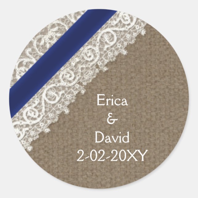 FAUX navy blue lace and burlap , wedding seals (Front)