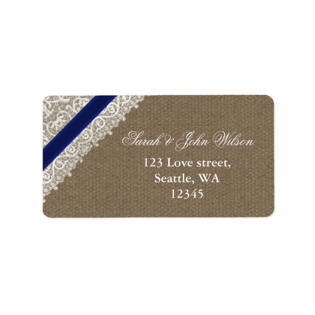 FAUX navy blue lace, burlap ,return address label (Front)