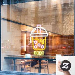 Faux Neon Boba Bubble Tea Front  Window Cling