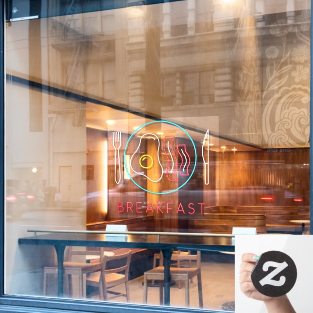 Faux Neon Breakfast Sign Fried Eggs Bacon On Plate (Cafe Window)