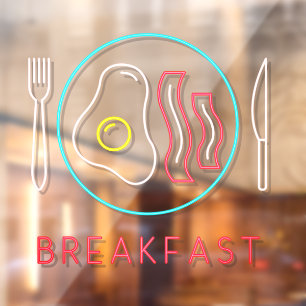 Faux Neon Breakfast Sign Fried Eggs Bacon On Plate