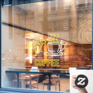 Faux Neon Coffee and Croissant Sign Window Cling