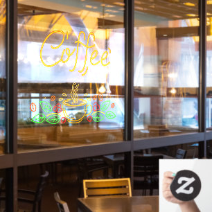 Faux Neon Coffee Beans Leaves Café Shop Window Cling