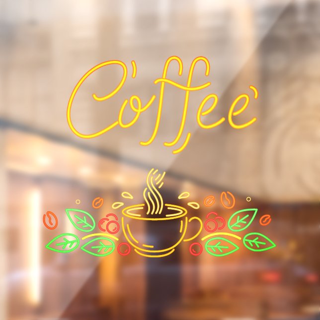Faux Neon Coffee Beans Leaves Café Shop Window Cling (Sheet 2)