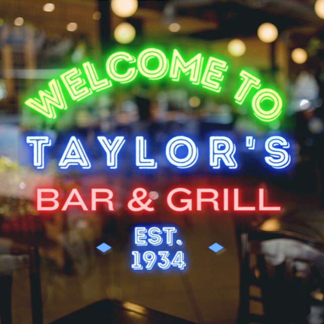 Faux Neon Custom Bar and Grill Window Advert Window Cling (Creator Uploaded)