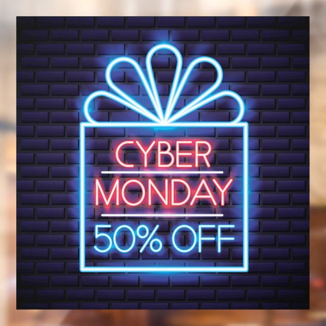 Faux Neon Cyber Monday 50% Off Sale Business Window Cling (Sheet 2)